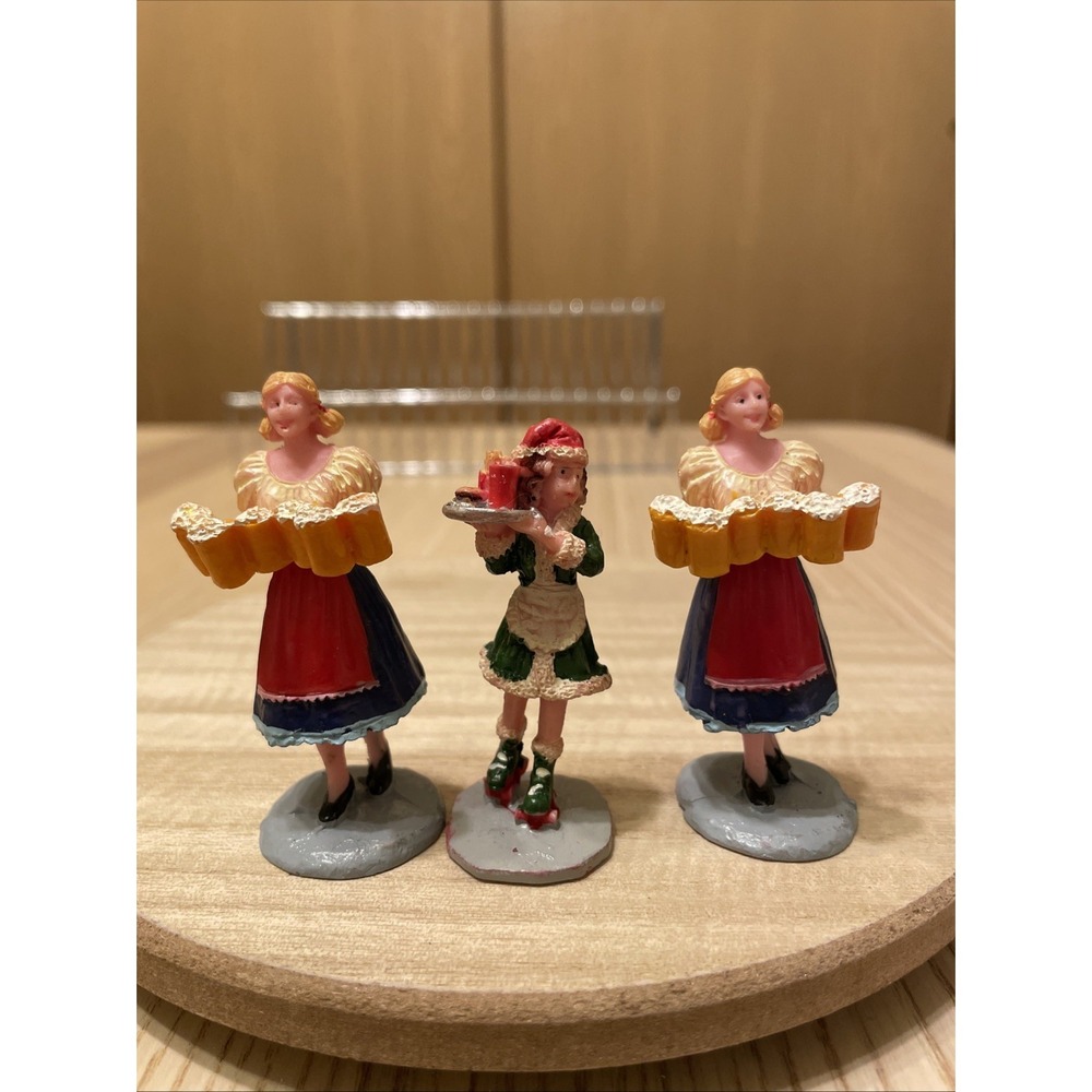 Lemax Village Miniature Figure Lot Brewmaid 42244 x2 Roller Skating Waitress